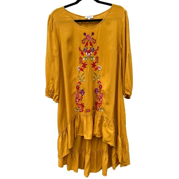Jodifl Floral Embroidered High Low Flowy Dress Size Large Golden Yellow - Picture 1 of 9